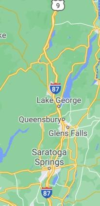 Map of Lake George, Glens Falls, and Saratoga Springs